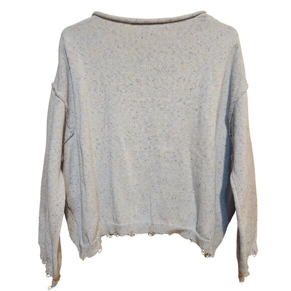 Evelyn Blue Womens Size Med Speckled Knit Sweater Distressed Hem Split Seam Blue - Picture 2 of 10